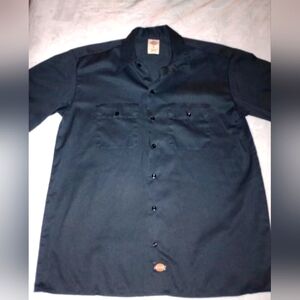 Dickies Button Shirt Men Large Black Workwear Collared Short Sleeve Pocket Adult